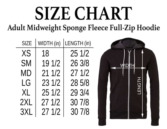 Bella Canvas Adult Midweight Sponge Fleece Full-Zip Hoodie - Red/Yellow/Orange/Purple/Tan