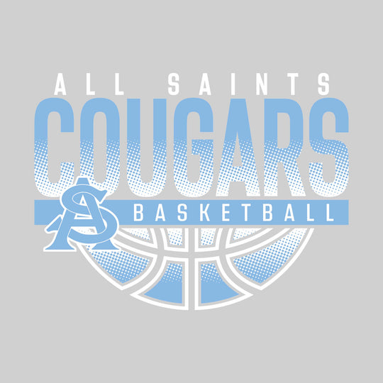 All Saints Cougars - Basketball - Halftone Cougars Over Basketball with Mascot
