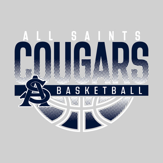 All Saints Cougars - Basketball - Halftone Cougars Over Basketball with Mascot