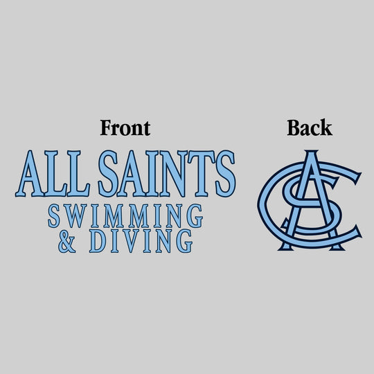 All Saints Cougars - Swimming & Diving - All Saints Swimming & Diving - Outlined Text Mascot on Back