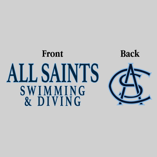 All Saints Cougars - Swimming & Diving - All Saints Swimming & Diving - Outlined Text Mascot on Back