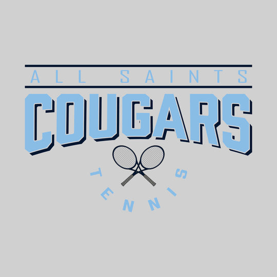 All Saints Cougars - Tennis - Bracketed School Name Over Crossed Tennis Rackets