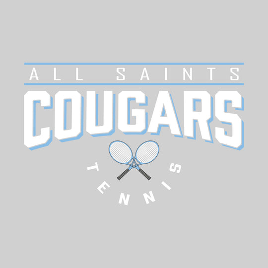 All Saints Cougars - Tennis - Bracketed School Name Over Crossed Tennis Rackets
