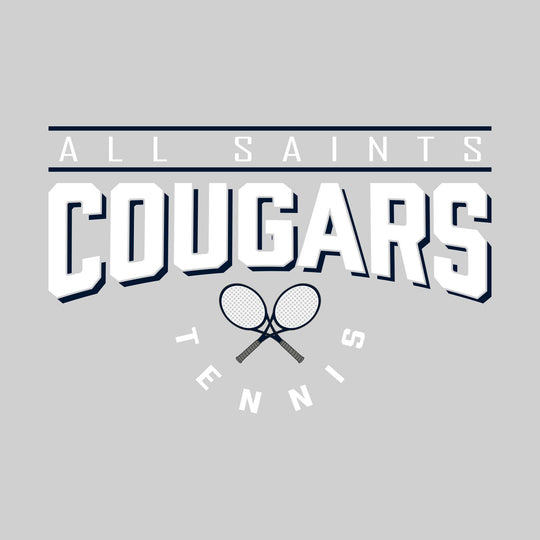 All Saints Cougars - Tennis - Bracketed School Name Over Crossed Tennis Rackets