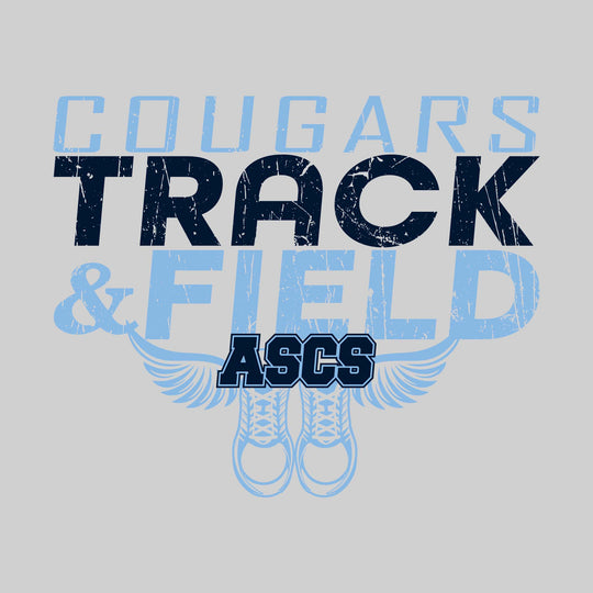 All Saints Cougars - Track & Field - Slanted Text with Winged Shoes