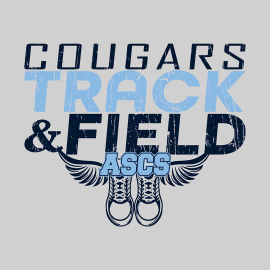 All Saints Cougars - Track & Field - Slanted Text with Winged Shoes