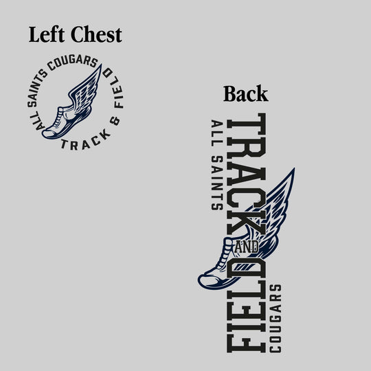 All Saints Cougars - Track & Field - Vertical Track & Field with School Name and Winged Shoe