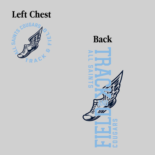 All Saints Cougars - Track & Field - Vertical Track & Field with School Name and Winged Shoe