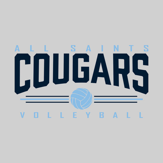 All Saints Cougars - Volleyball - Arched Mascot Name with Volleyball and Color Lines