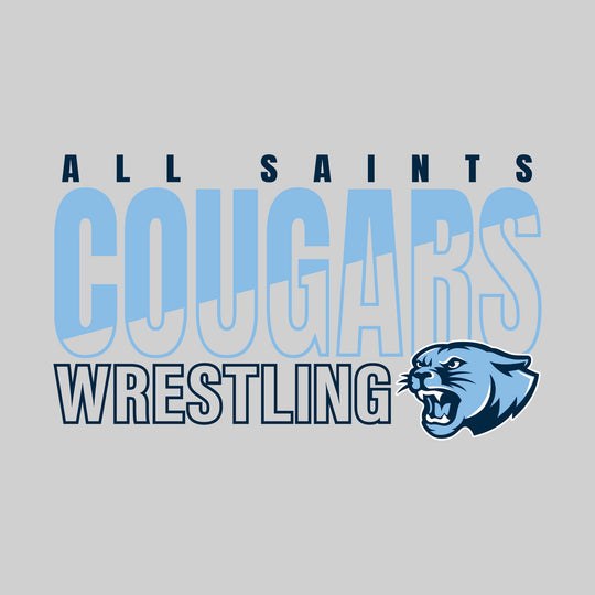 All Saints Cougars - Wrestling - Diagonal Split Mascot Name with Mascot