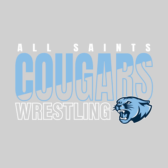 All Saints Cougars - Wrestling - Diagonal Split Mascot Name with Mascot