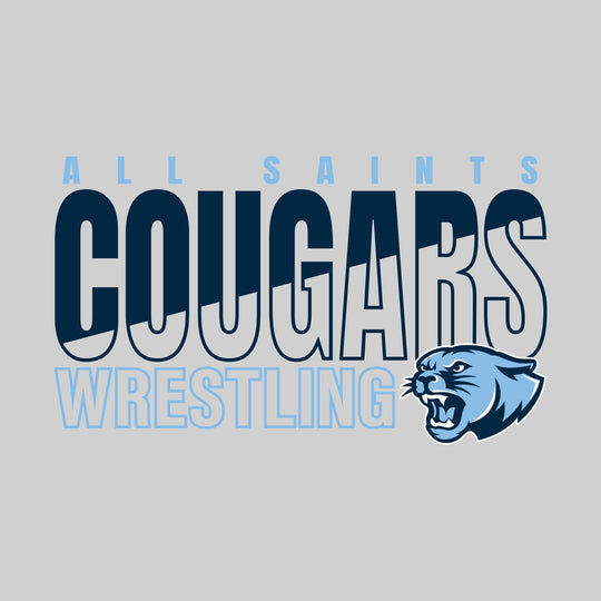 All Saints Cougars - Wrestling - Diagonal Split Mascot Name with Mascot