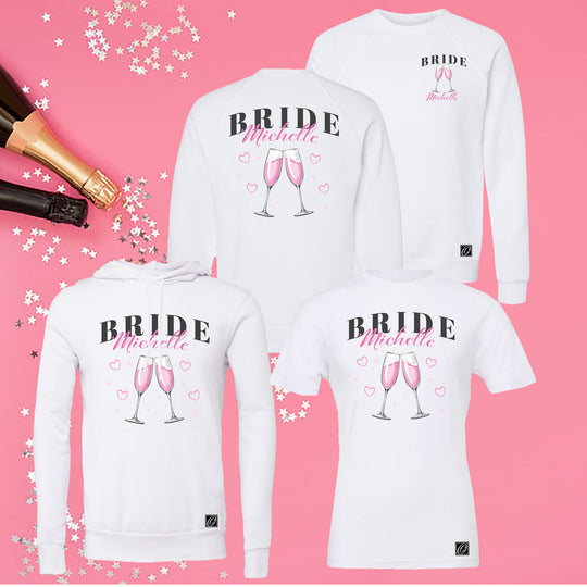 Bride - Arched Bride with Name and Champagne Flutes