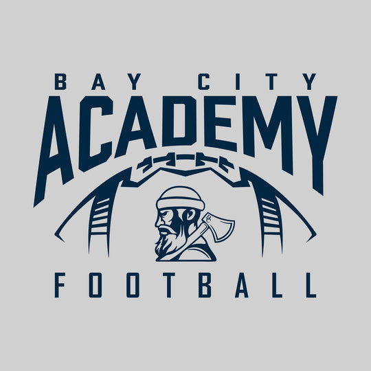 Bay City Academy - Football - Monochrome - Arched School Name with Football Shape & Mascot