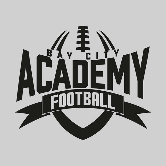 Bay City Academy - Football - Monochrome - School Name with Football Shape and Banner