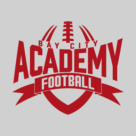 Bay City Academy - Football - Monochrome - School Name with Football Shape and Banner