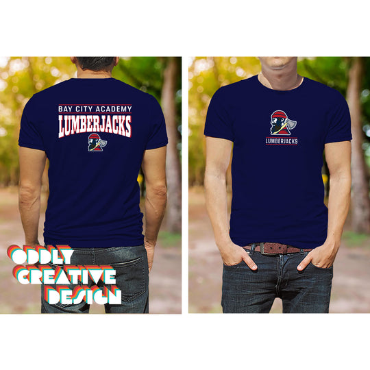 Bay City Academy - Spirit Wear - Mascot Over Bracketed Name - Chest & Back