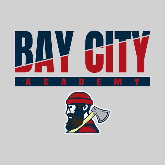 Bay City Academy - Spirit Wear - Split-Color School Name with Mascot