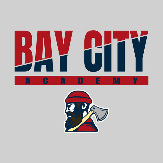 Bay City Academy - Spirit Wear - Split-Color School Name with Mascot
