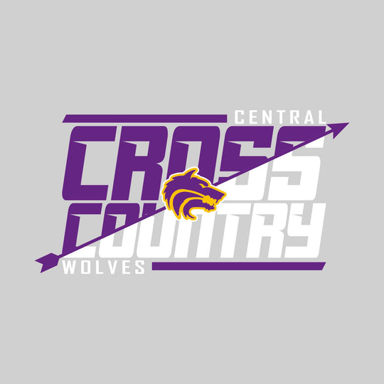 Central Wolves - Cross Country - Split-Color School Name with Arrow & Mascot