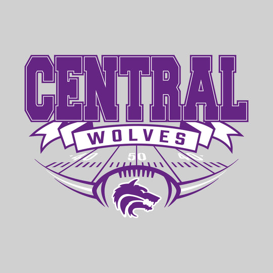 Central Wolves - Football - School Name with Banner & Yard Lines