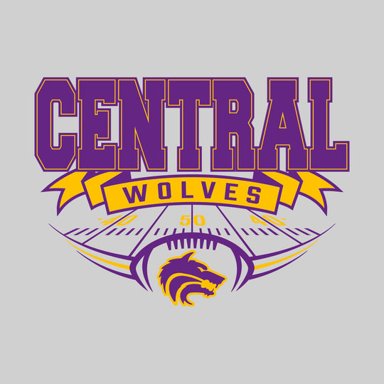 Central Wolves - Football - School Name with Banner & Yard Lines