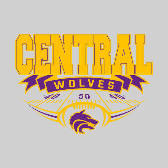 Central Wolves - Football - School Name with Banner & Yard Lines