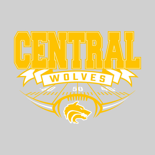Central Wolves - Football - School Name with Banner & Yard Lines