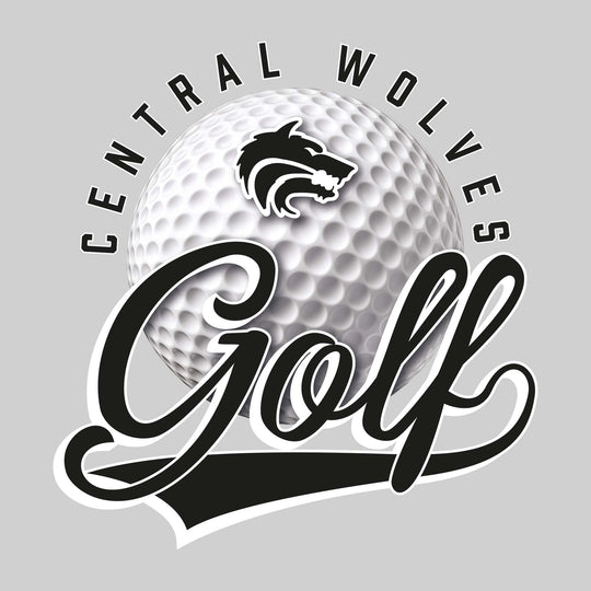 Central Wolves - Golf - Arched School Name Over Golf Ball