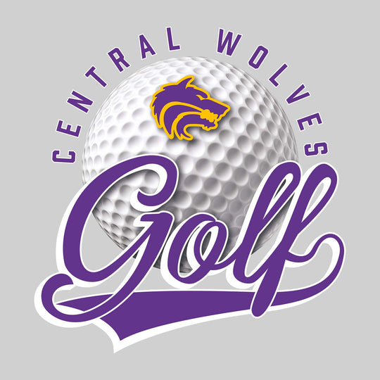 Central Wolves - Golf - Arched School Name Over Golf Ball