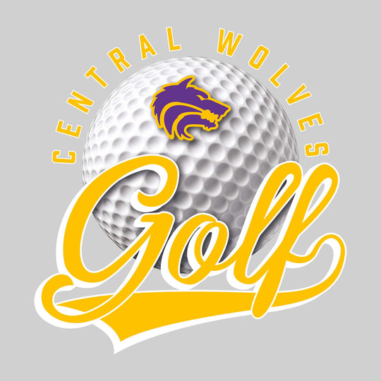 Central Wolves - Golf - Arched School Name Over Golf Ball