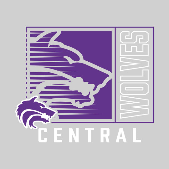 Central Wolves - Spirit Wear - Boxed Cutout Mascot with Outlined Mascot Name Over School Name