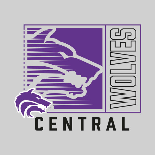Central Wolves - Spirit Wear - Boxed Cutout Mascot with Outlined Mascot Name Over School Name