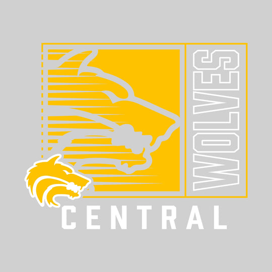 Central Wolves - Spirit Wear - Boxed Cutout Mascot with Outlined Mascot Name Over School Name