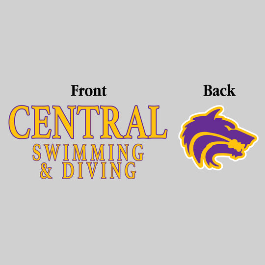 Central Wolves - Swimming & Diving - Central Swimming & Diving - Outlined Text Mascot on Back