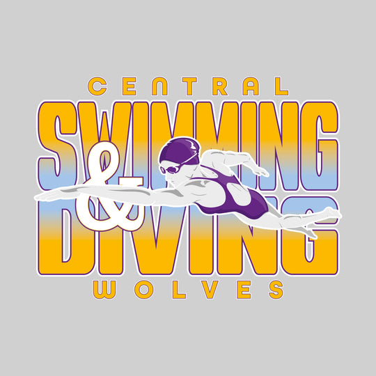 Central Wolves - Swimming - Gradient Text with Female Swimmer