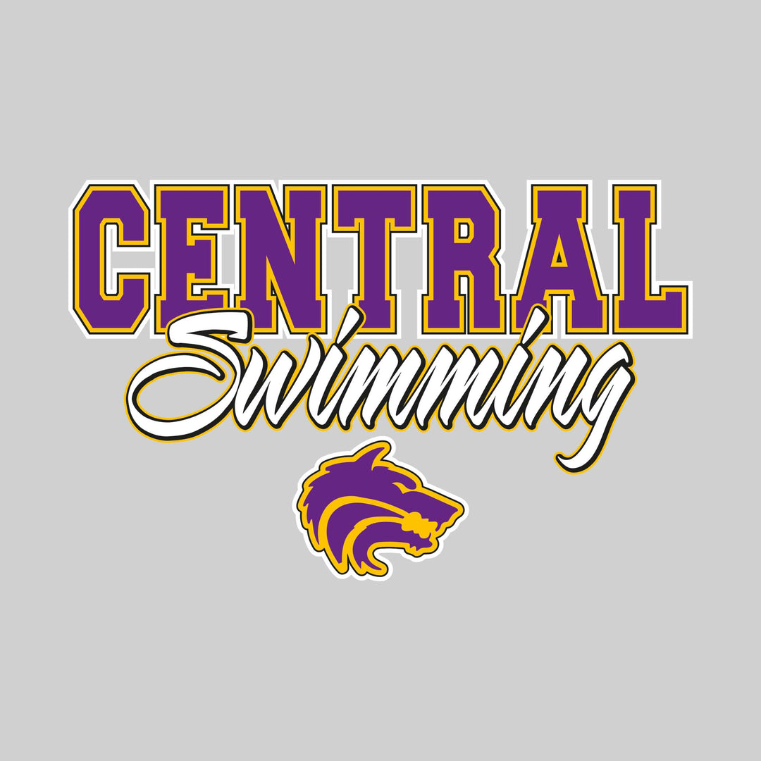 Central Wolves - Swimming - Outlined School Name with Mascot