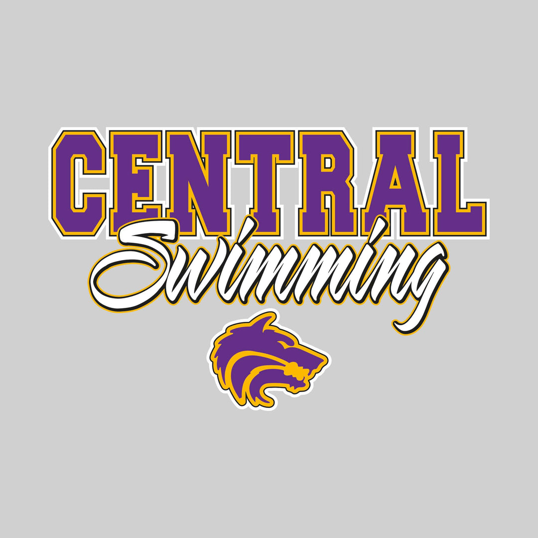 Central Wolves - Swimming - Outlined School Name with Mascot
