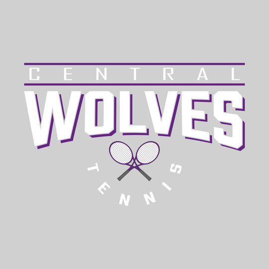 Central Wolves - Tennis - Bracketed School Name Over Crossed Tennis Rackets