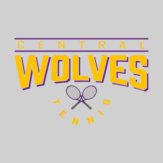 Central Wolves - Tennis - Bracketed School Name Over Crossed Tennis Rackets