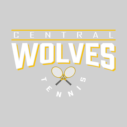Central Wolves - Tennis - Bracketed School Name Over Crossed Tennis Rackets