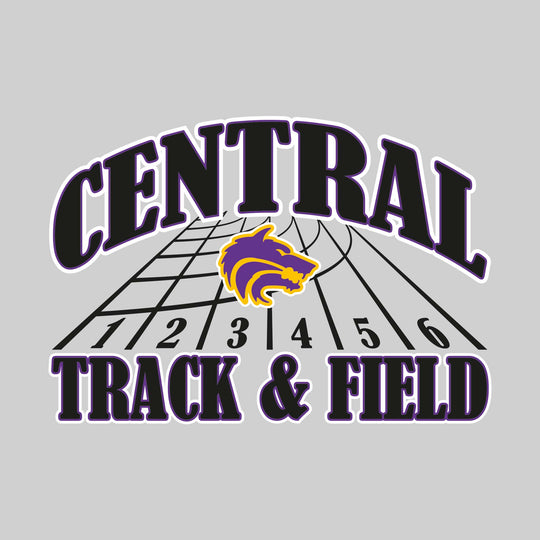 Central Wolves - Track & Field - Arched School Name with Mascot & Track Lanes