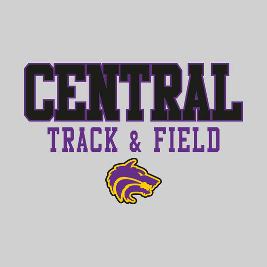 Central Wolves - Track & Field - Outlined School Name Over Track & Field with Mascot