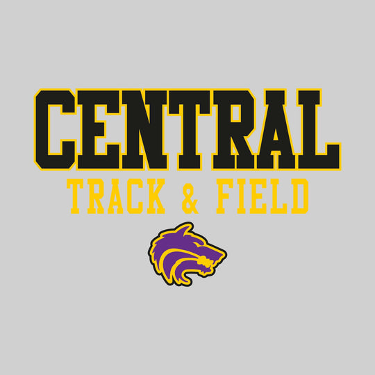 Central Wolves - Track & Field - Outlined School Name Over Track & Field with Mascot