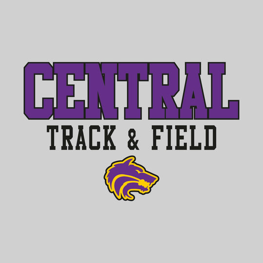 Central Wolves - Track & Field - Outlined School Name Over Track & Field with Mascot