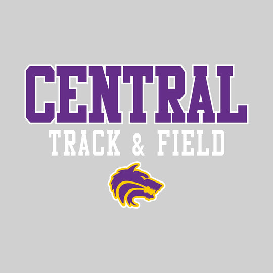 Central Wolves - Track & Field - Outlined School Name Over Track & Field with Mascot