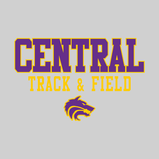 Central Wolves - Track & Field - Outlined School Name Over Track & Field with Mascot