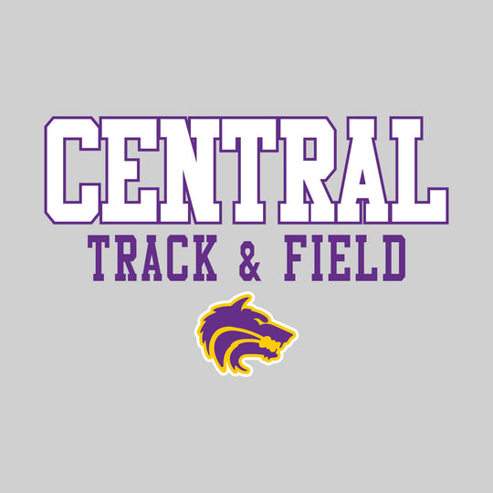 Central Wolves - Track & Field - Outlined School Name Over Track & Field with Mascot