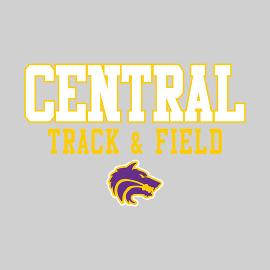 Central Wolves - Track & Field - Outlined School Name Over Track & Field with Mascot