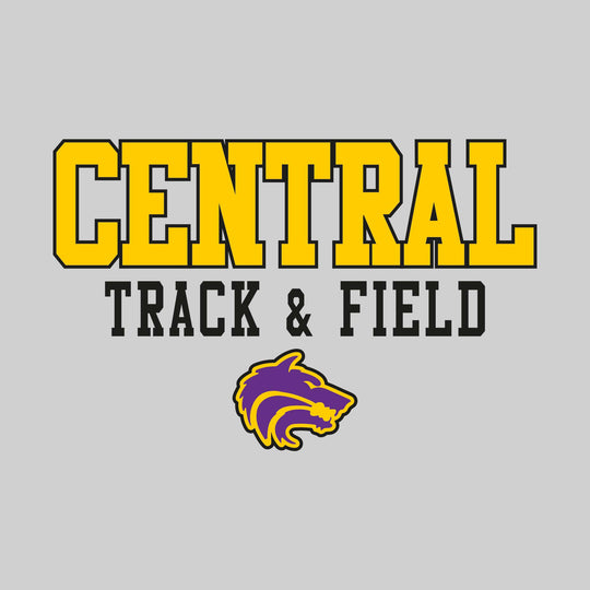 Central Wolves - Track & Field - Outlined School Name Over Track & Field with Mascot